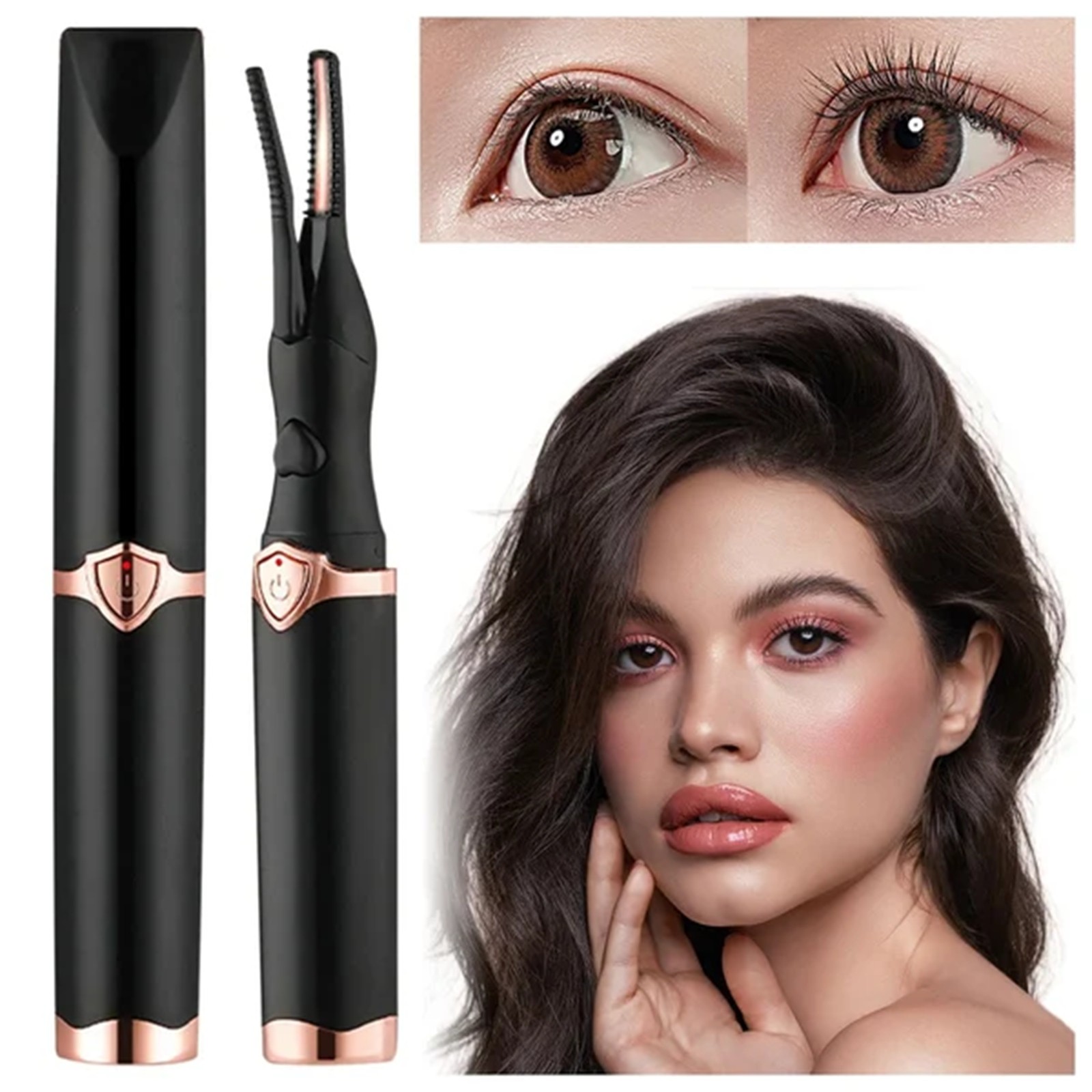 MVNSFEW Heated Eyelash Curler, Tint Heated Eyelash Curler, Tint Heated Eyelash Curler, Rechargeable Heated Curler with 3 Temperature Gears, Charging Electric Eyelash Curler (Black)